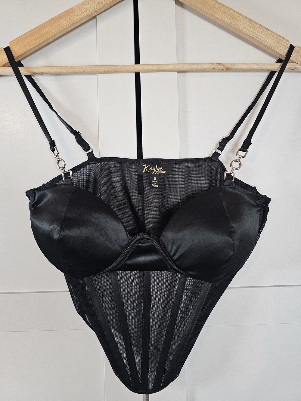 Kaylee Kollection Black Sheer Mesh Corset Top Satin Underwire Bustier Small Goth